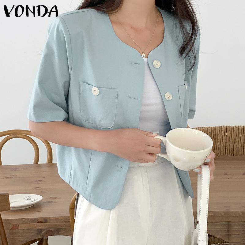 

Летние женские хлопковые топы VONDA с ​​короткими рукавами, пальто