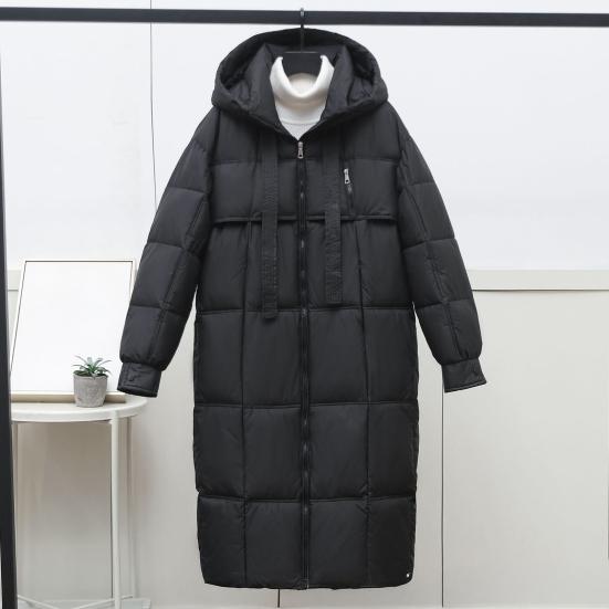 Long Puffer Jacket for Women Winter Warm Hooded Coat with Zip Thickened Long Sleeve Down Coat with Pockets