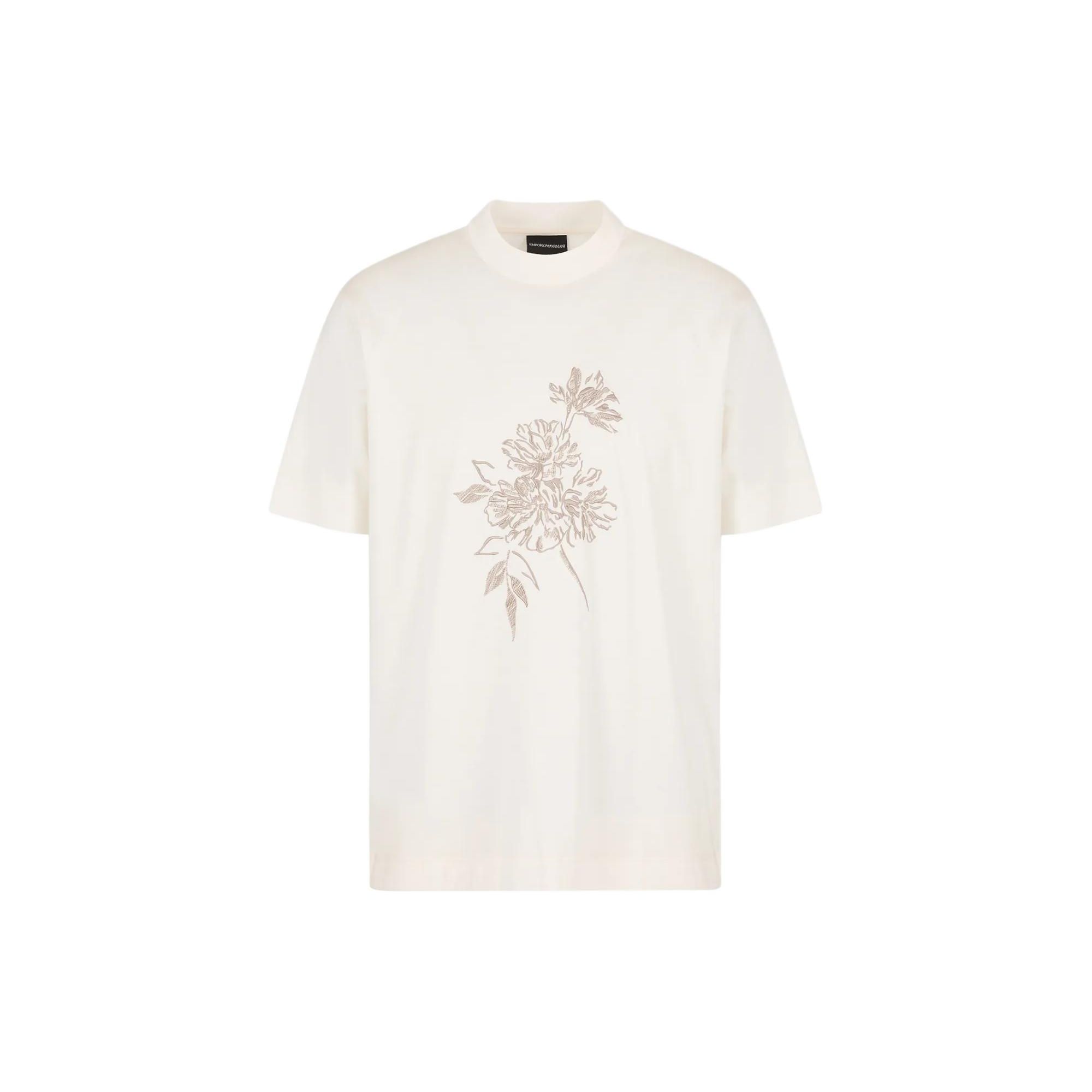 Emporio Armani Floral Long Sleeve Round Neck T-Shirt Men Tops Beige 3D1TH6-1JUVZ-10128 XXXL
