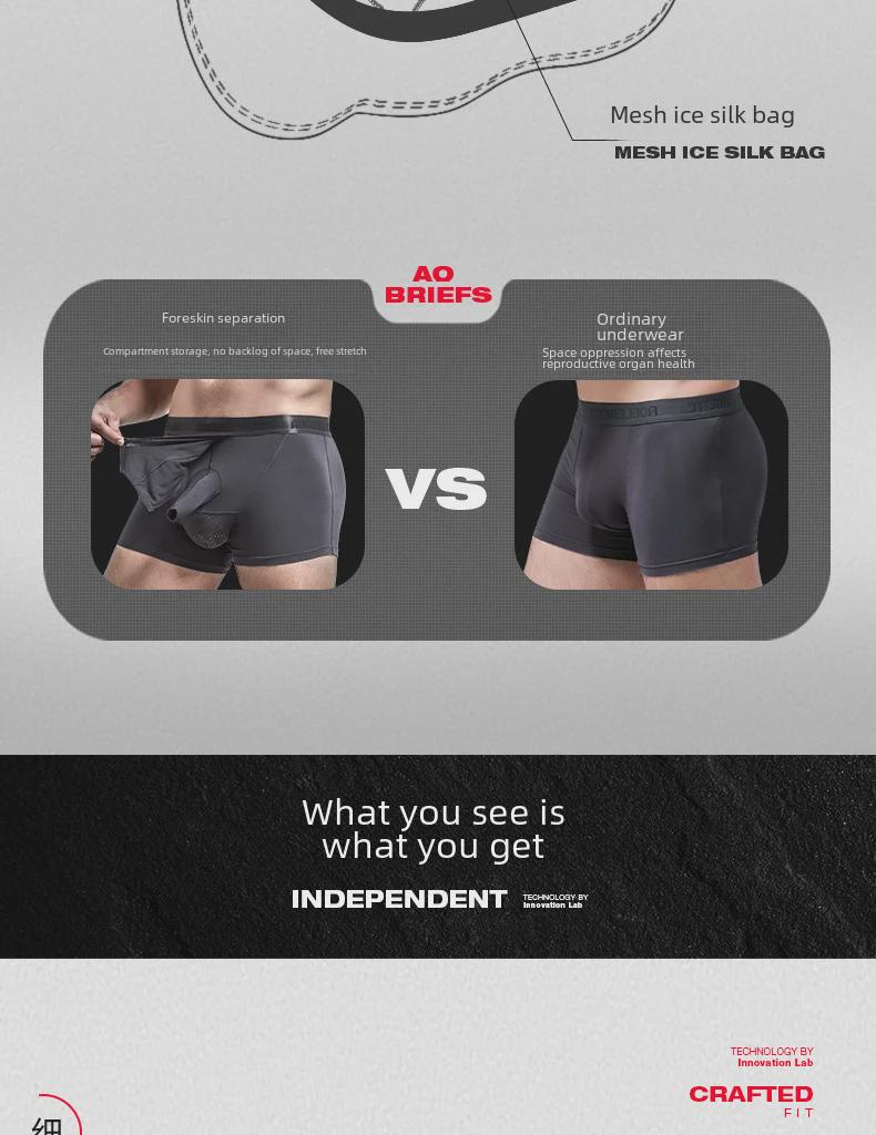 Men's Breathable Foreskin Bullet-Type Separation Boxer Briefs with Scrotum Support