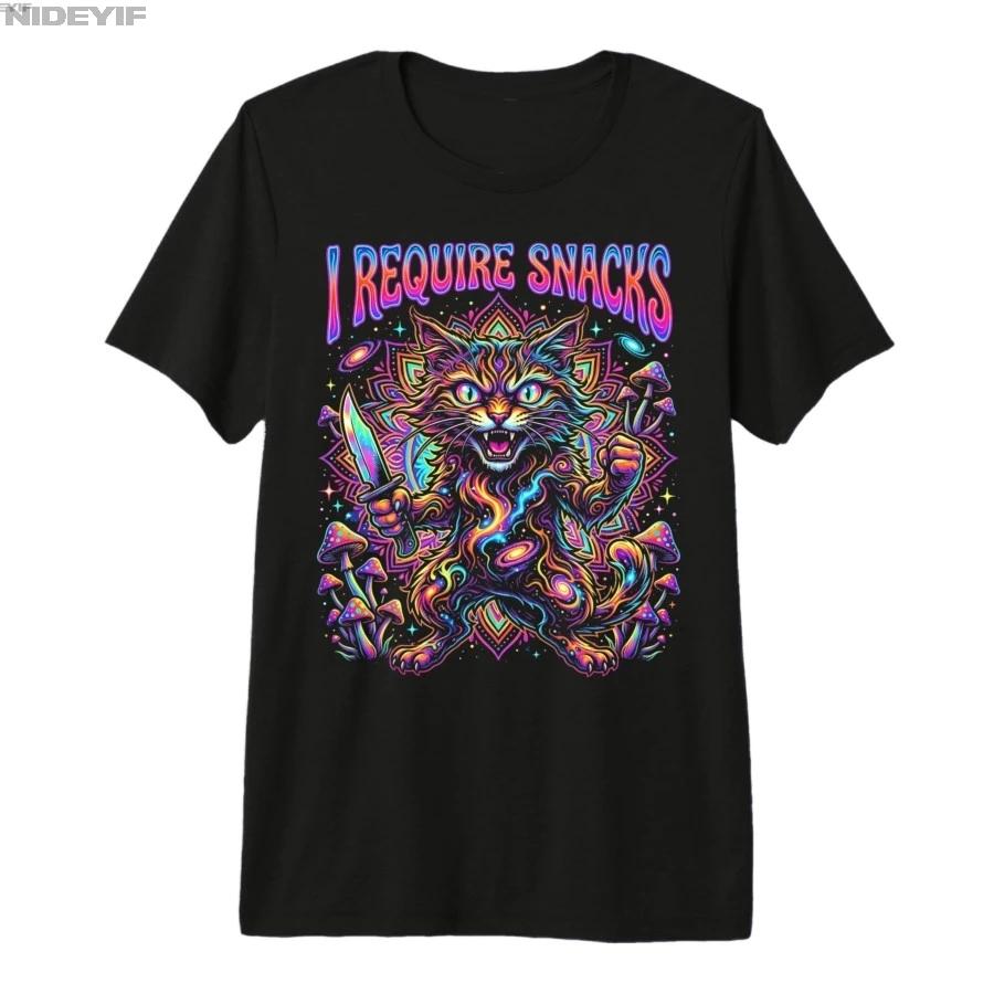 I Require Snacks Cat Funny Animal Meme Lover Humor Tshirt For Men Women 100 Cotton T Shirts Short Sleeve Tops 04243 S