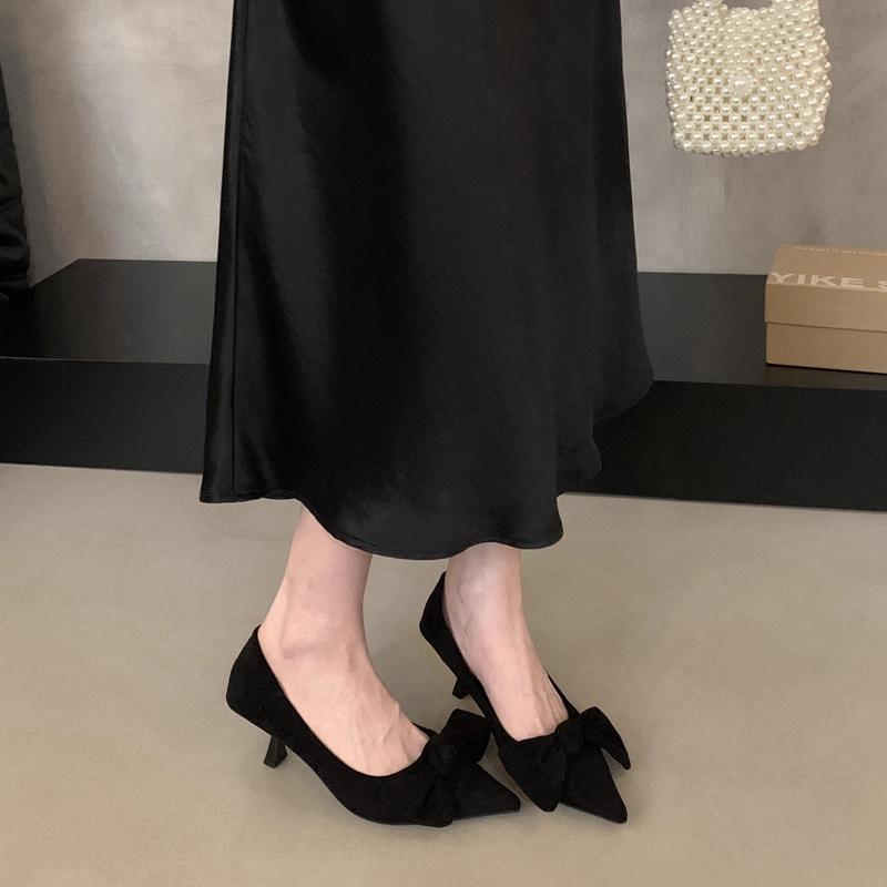 Fashion SUOJIALUN 2025 New Brand Women Pumps Shoes Fashion Bow-knot Pointed Toe Shallow Slip On Boat Shoes Thin High Heel Single Shoes