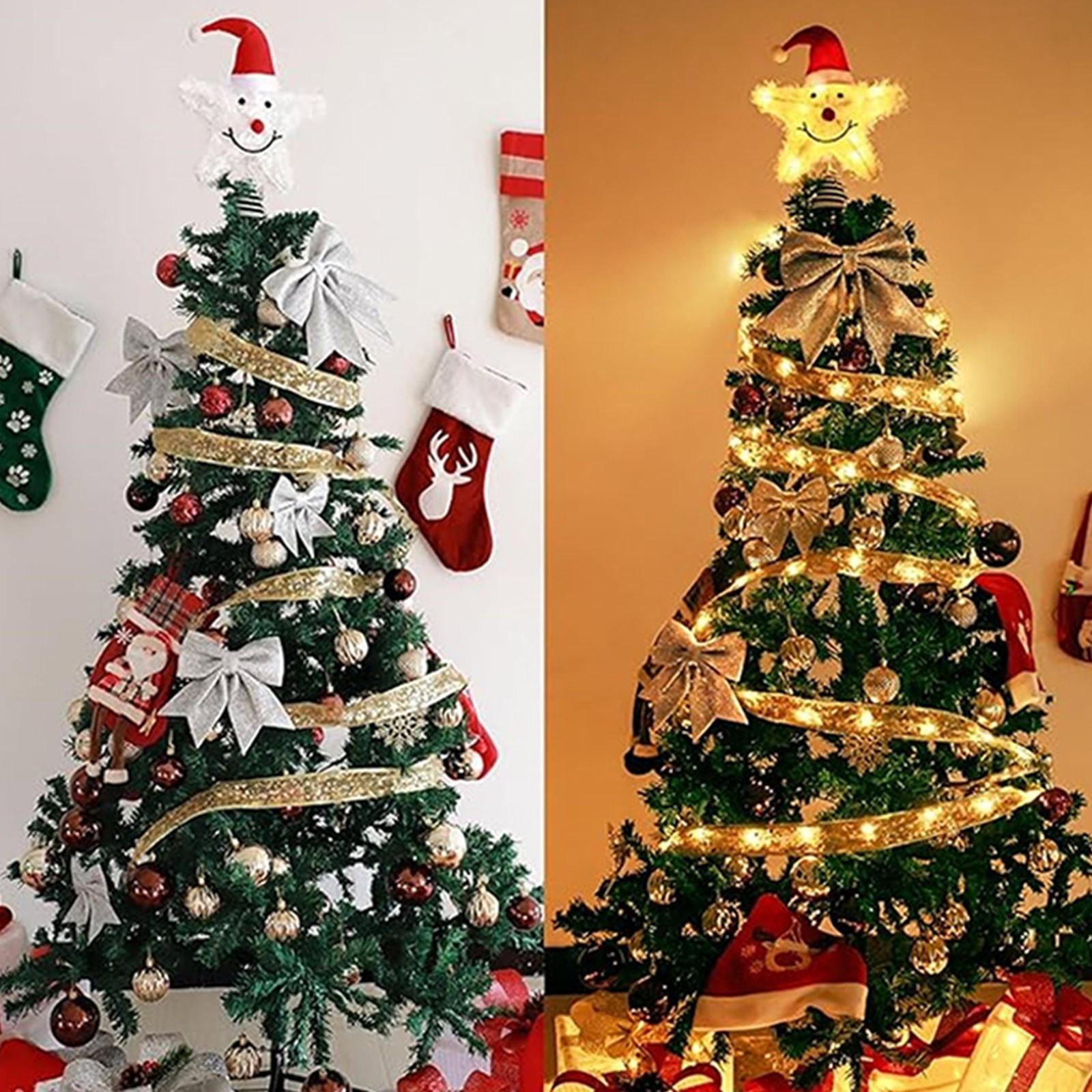 Christmas Tree Top Five Pointed Star, Christmas Decoration Star Ornament Snowman Star Ornament Luminous Decoration