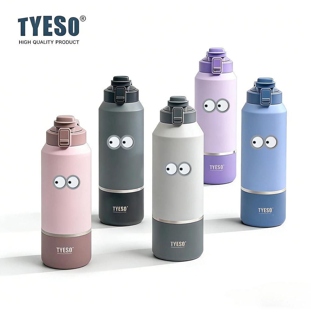 Tyeso 1200ML Thermoses Insulated Water Bottle Travel Mug with Handle Leak-Proof Lid for Outdoor Sports Hiking Portable Drinkware with Eye Sticker
