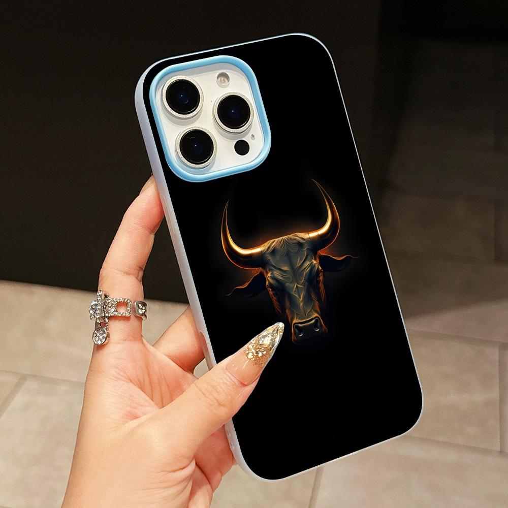 

Bull Head Phone Case for iPhone 17 16 15 14 13 12 11 Air Pro Max Plus Jelly Double layer Light Blue Cover iPhone 14 Pro Max