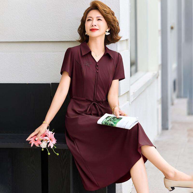 Paster Elegant Summer Lapel Short Sleeve A-Line Midi Dress