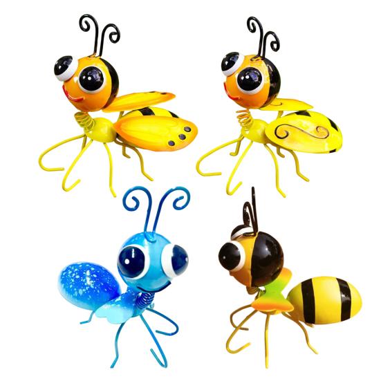 Metal Bee Garden Statue Small Cute Bumble Bee Sculpture Outside Fence Lawn Yard Art Ornament for Garden Backyard Table Wall Decor