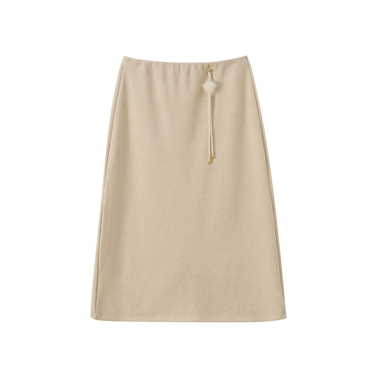 

Zhi Xuan Plus Size High Waist Chinese Style Mid-Length Skirt - Spring 2026, Fat Concealing with National Style Pendant 3XL (171-190 lbs) абрикосовый