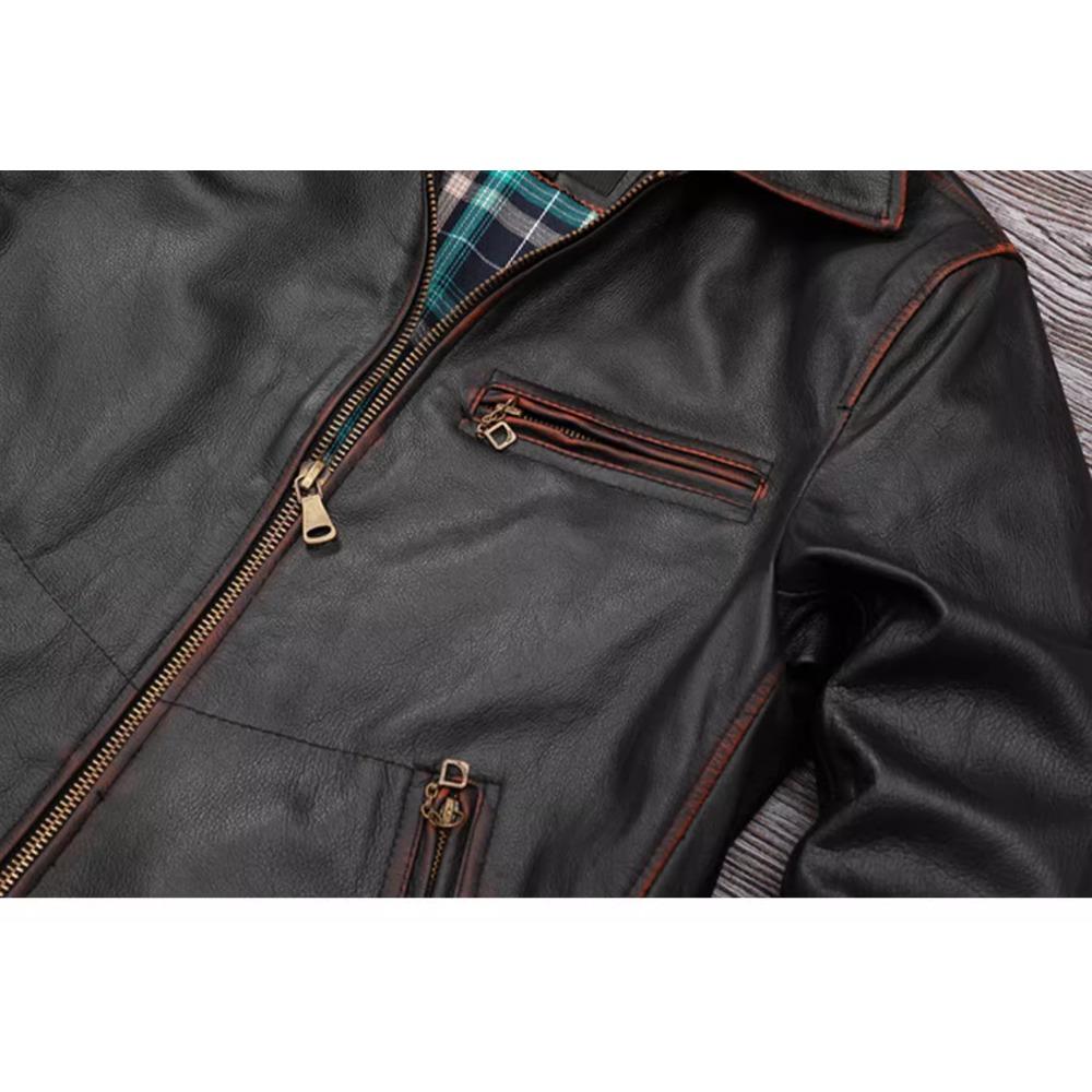 Chinese Size Genuine Cowhide Leather Men Leather Jacket Jackets Hand Edged Coat Men Leather Jacket Autumn