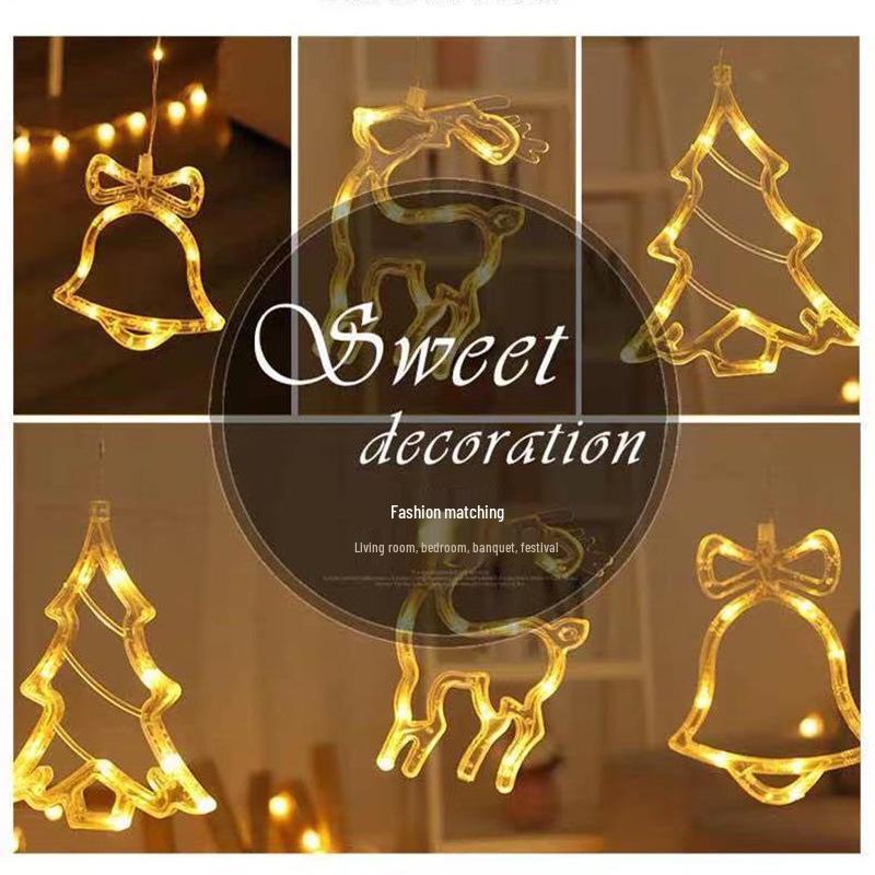 LED Curtain Icicle Christmas Lights - Creative Elk & Bells String Lights for Holiday Decor
