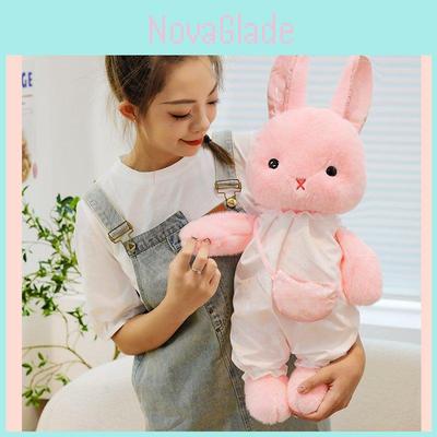 Adorable Pink And Brown Plush Rabbit Doll Soft Toy For Couples Cozy Bedtime Companion