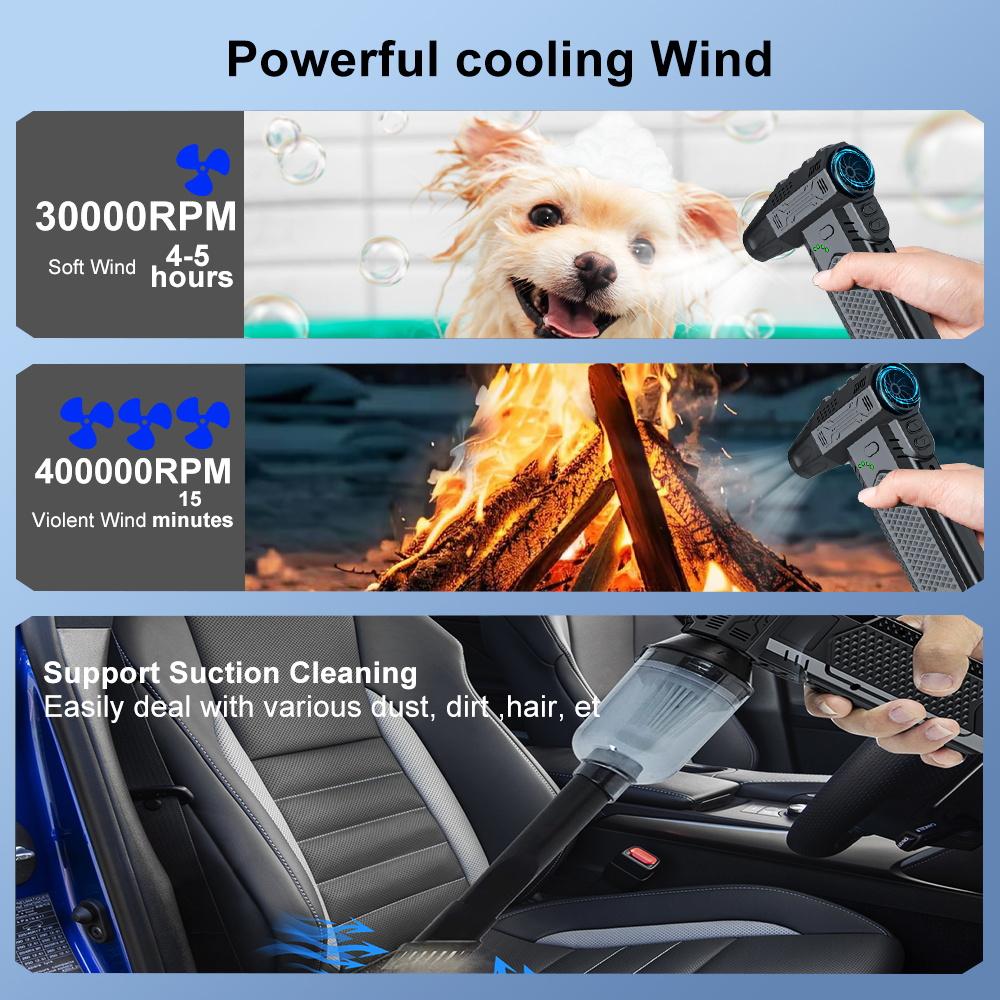 Cleaning Blower Tool Violent Fan Electric Air Duster B002 2025 Turbo Jet Fan Portable 3 Outlet Nozzles Blowing Snow 400000RPM Blow and Suction 2 In 1