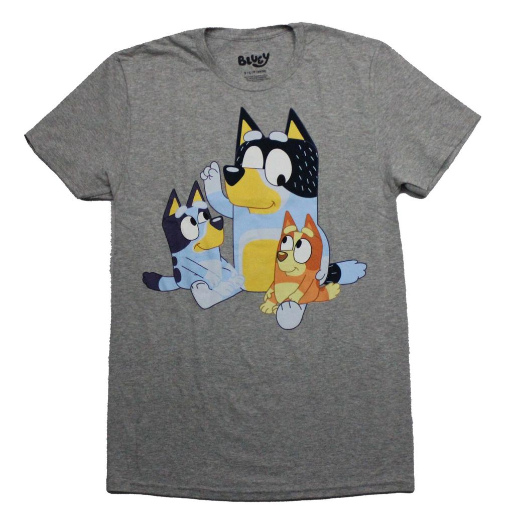 Bluey New Adult T-Shirt Bandit Sitting with Bingo and Bluee