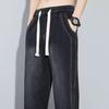 Calça jeans masculina de verão, cintura elástica, cordão ajustável, calça jeans com bolsos, cor sólida, perna larga, calça casual