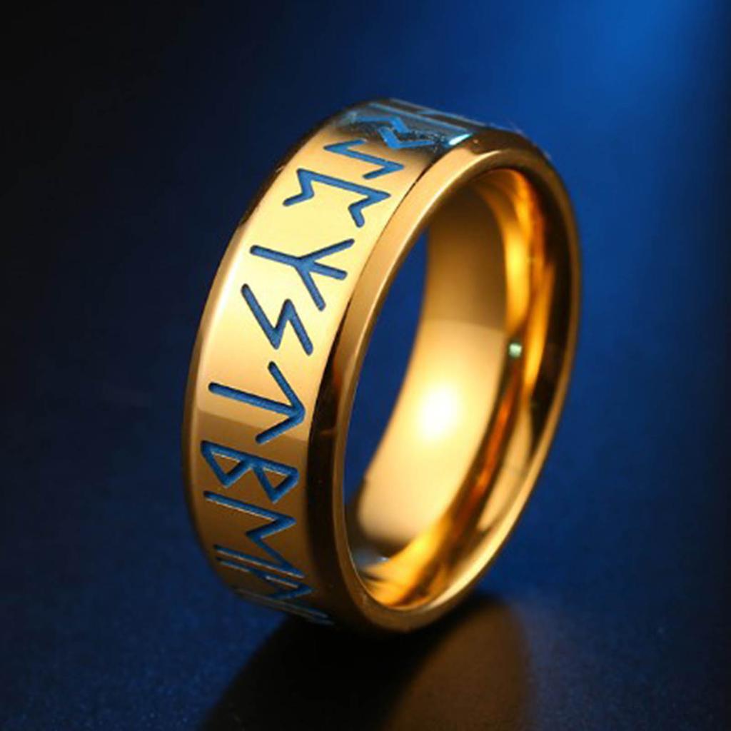 Men Titanium Steel Ring Engrave Gold Luminous Fashionable Glossy 18.2mm Inner Diameter Ring