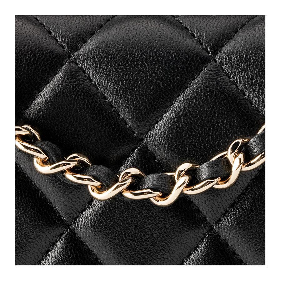 Chanel 23P Spring/Summer Black Quilted Sheepskin WOC Chain Flap Shoulder Crossbody Handbag Mini Women Bag
