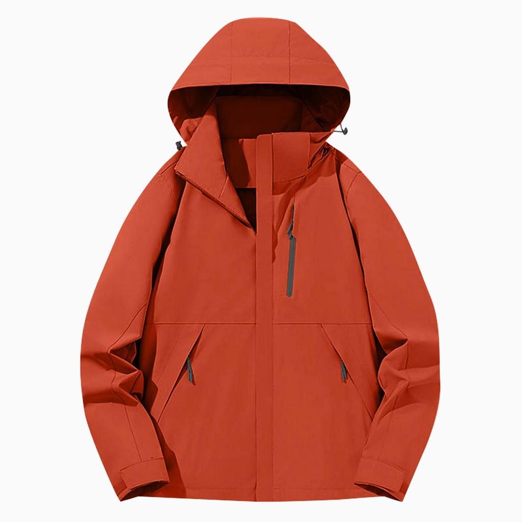 Women Solid Stripe Rain Jacket Outdoor Plus Waterproof Hooded Raincoat Windproof