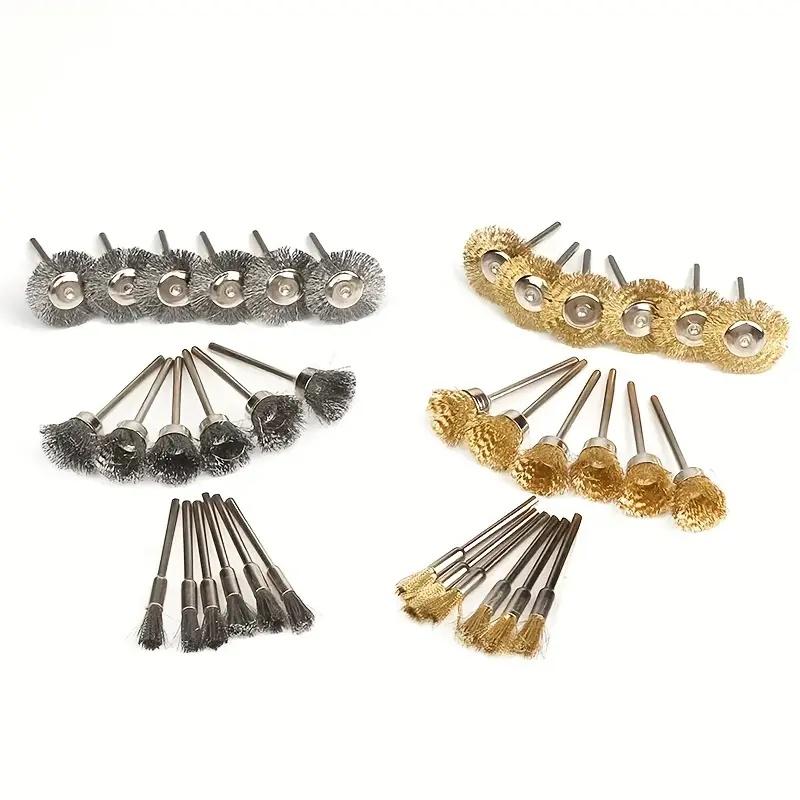 36 Piece Copper Wire Brush Set - Rust Removal Steel Wheel Rod, T-Polished Brush with Handle