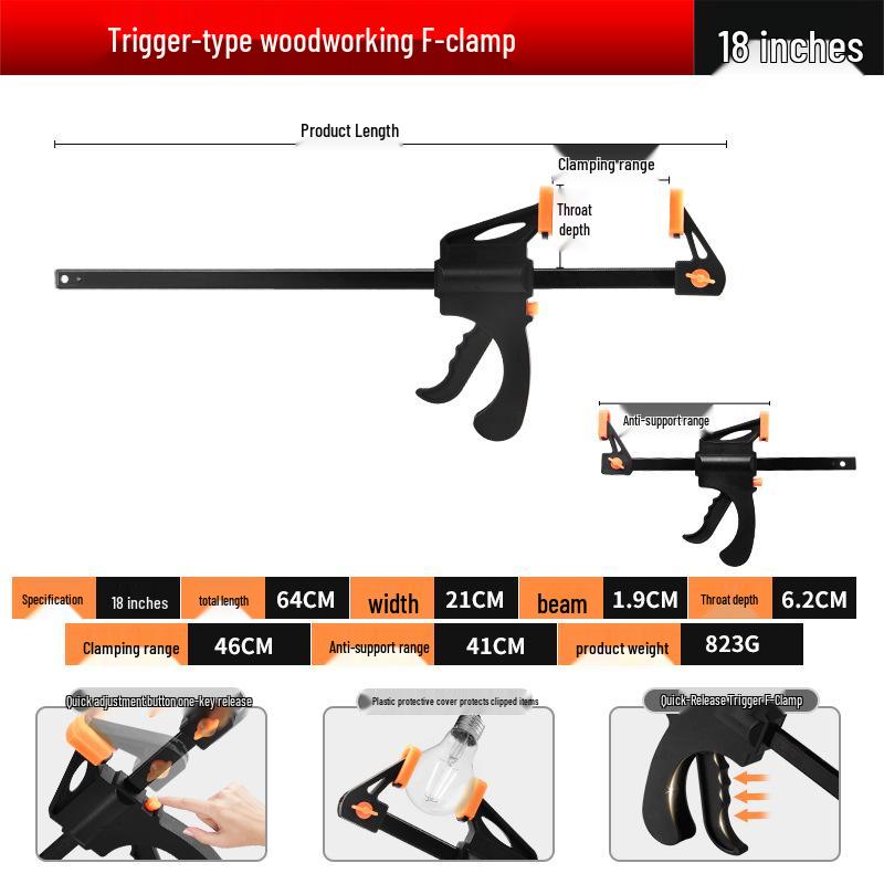Heavy-Duty Industrial Ratchet F-Clamp for Woodworking - Quick Install Fixing Jig