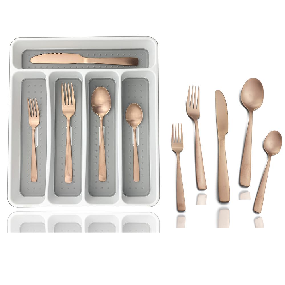 20Pcs Colorful Cutlery Set Dinnerware Set Black Fork Knife Spoon Stainless Steel Home Tableware Set With Plastic Storage Tray