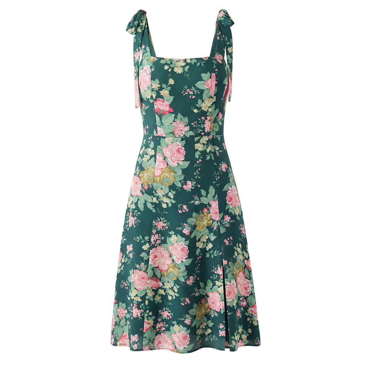 European and American style, new women s clothing, small floral printing sexy side split strap strap dress S