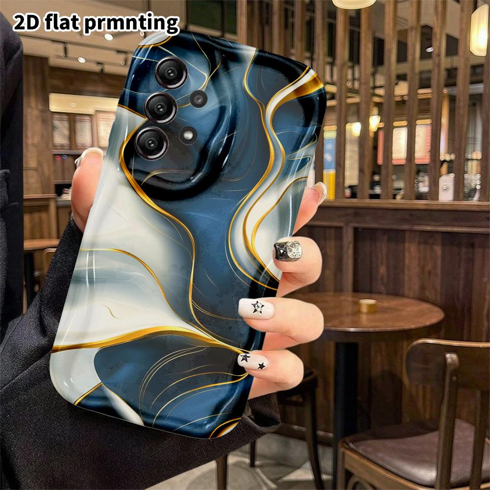 Phone Case: 2D Flat Samsung Galaxy A34 A35 S20 S22 S21 FE Plus Ultra Protective Case, Navy Blue and White Fluid, Christmas and Halloween Gift