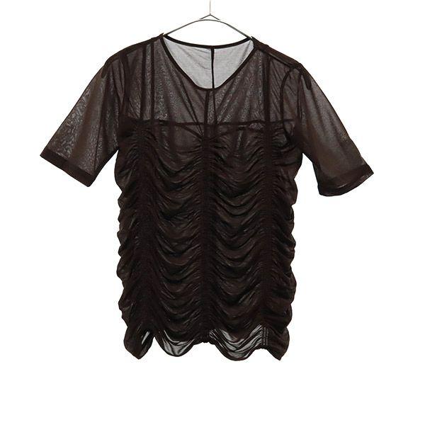 Lily Brown Short Sleeve Cut Gathered Sheer Tops F Brown Lily Brown LWCT211176 Women s [Used] [230819] Mail delivery available