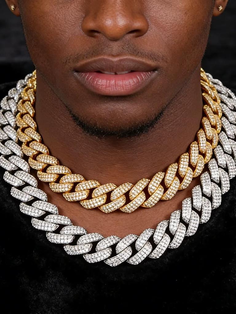 20-24Inch Double-Drain Cuban Chain Unisex Ice-Frozen Edition Sparkling Diamond-Shaped Hip-Hop Style Cuban Necklace Jewelry