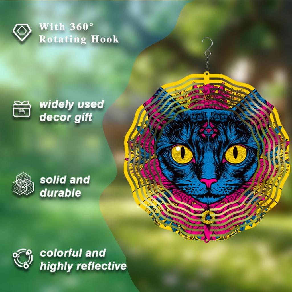 10-Zoll Verspieltes Katzen-Design Windspiel - 360° Drehende Hängedekoration mit Lebhaften Farben, Perfekt für Garten, Terrasse
