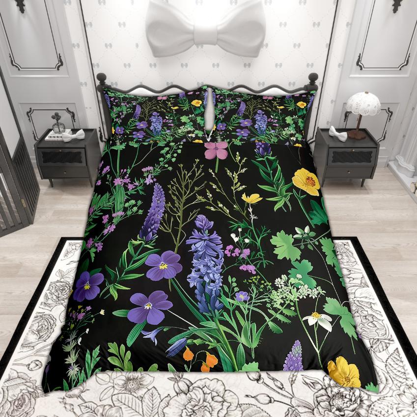 Homewish Chic Flower Floral Duvet Cover Set For Girls Women Spring Garden Bedding Set Botanical Blossoms Bedroom Set