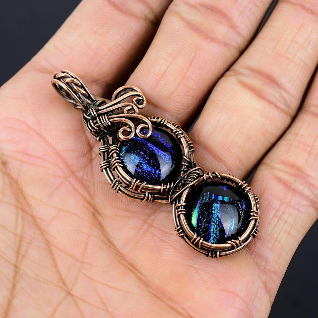 Dico Glass Jewelry, Handmade Gemstone Pendant, 999 Copper Wire Wrapped  Pendant Antique Jewelry, For Engagement Gift