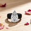 Minimalist Black Silicone Teardrop Diamond Simulation Ring, 3-Claw Single Engagement Ring, Creating Avant garde Jewelry for Her