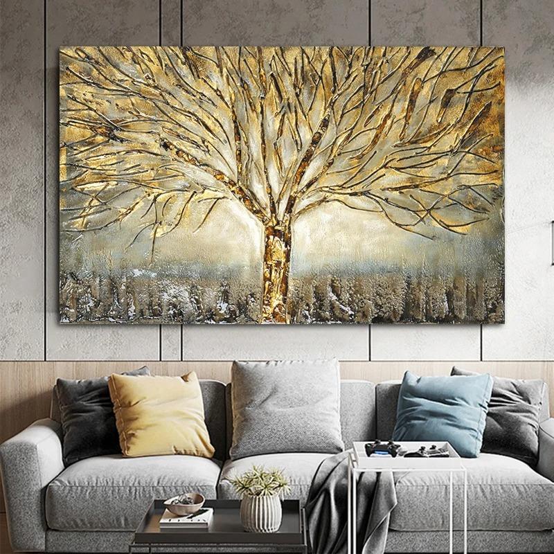 Gold Tree of Life Oil Painting Poster and Prints On Canvas Abstract Art Pictures Modern Wall Art For Home Living Room Decoration