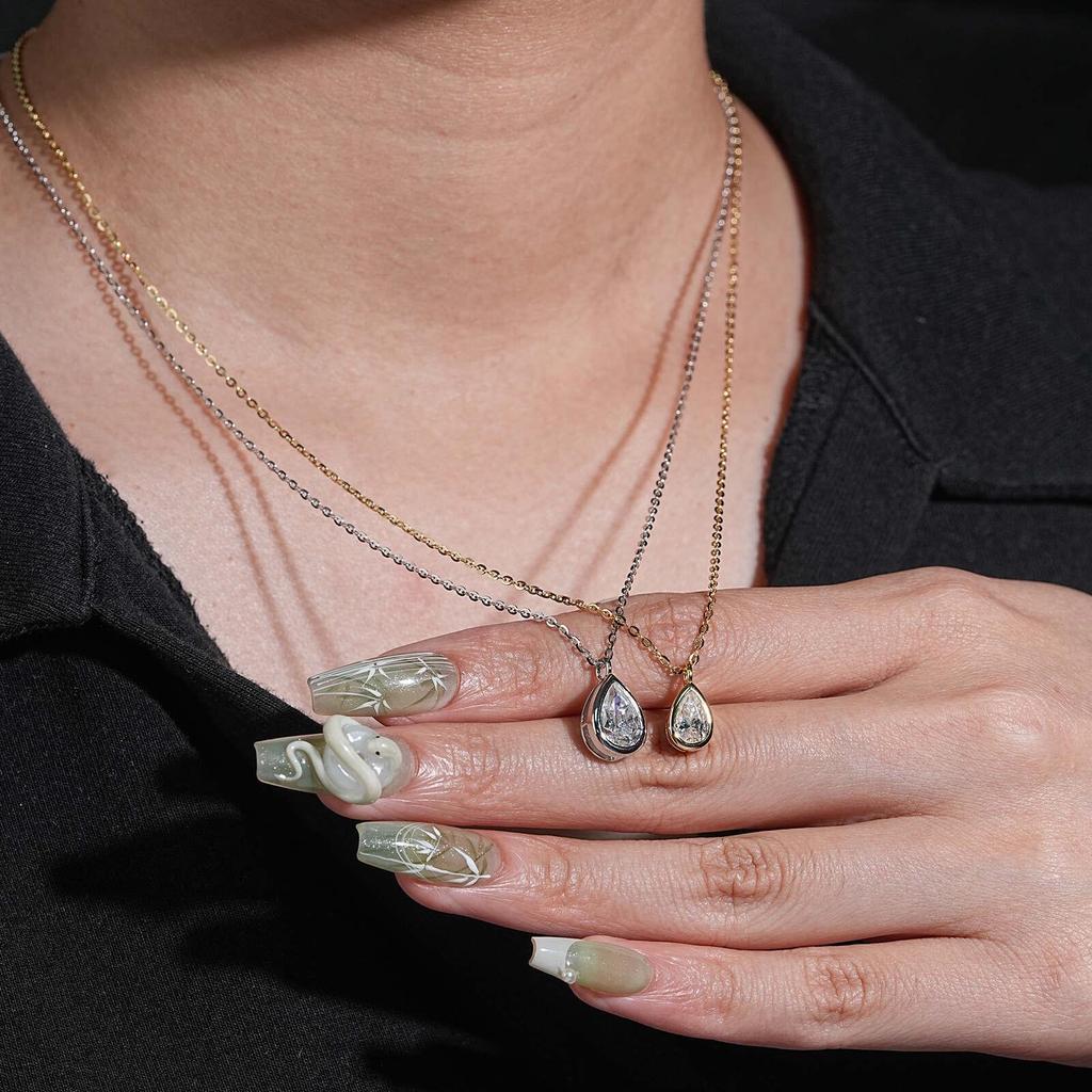 Elegant 1/2 Carat Moissanite Pear Cut Necklace - Light Luxury Collarbone Chain, European & American Style