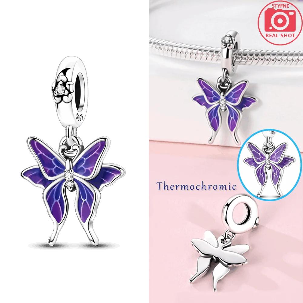 

Original Copper Butterfly Clover Pendant Pink Flowers Bead Fit Bracelet Women Jewelry Diy Anniversary Fine Gift