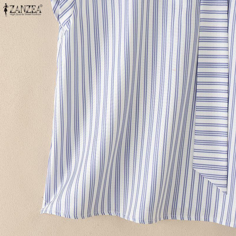 ZANZEA Blusa Casual de Mujer con Cuello Redondo, Manga Corta Suelta a Rayas