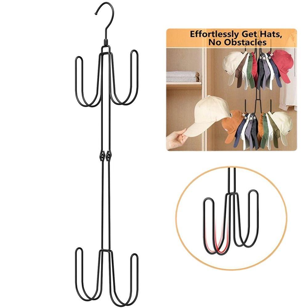 Sturdy Foldable Metal Hat Hanger 4 Hooks Space-Saving Baseball Cap Organizer Multipurpose Vertical Hanging Hat Rack Bedroom