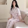 Pure Cotton Pajamas Women's Spring Summer 1011 New Thin Short-sleeved Trousers Striped Cute Cartoon Can Be Worn Outside Loungewear