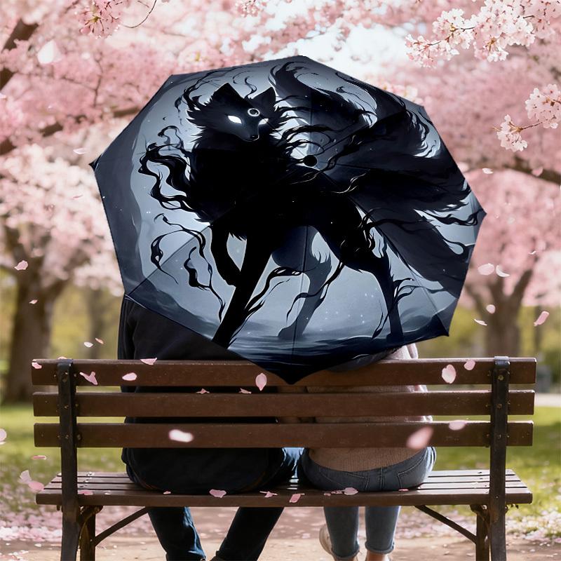 Enchanted Wolf Moonlit Forest Umbrella: Automatic Opening & Closing, Outdoor Protection, Lightweight Travel Accessory, Durable Gift for Nature Lovers