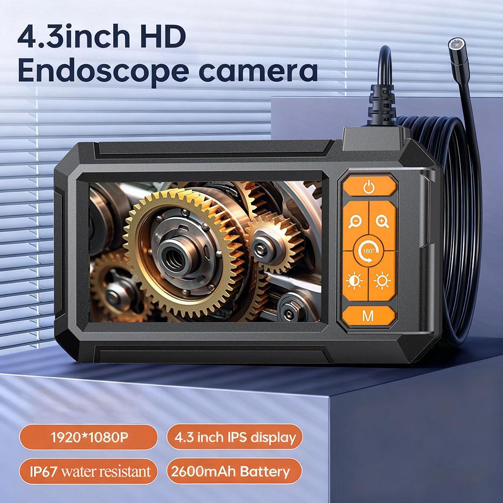 Industrial Endoscope Camera 4.3inch IPS Screen 8mm HD1080P IP67 Waterproof 8 LED Light Inspection Borescope for Pipe Car Repair