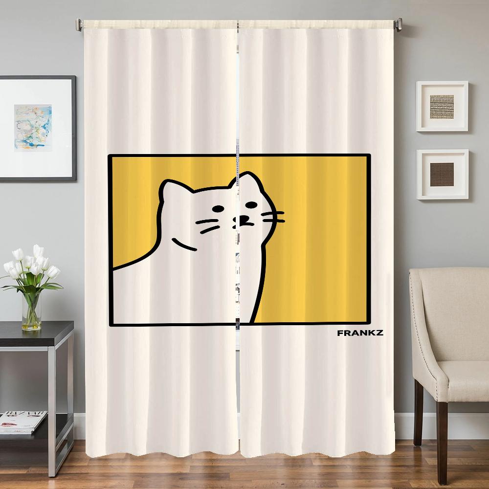 Window Home Interior Kitchen Curtains for Living Room 2 Pieces Blackout Curtains Door Curtain Cat Bedroom Decoration Partition
