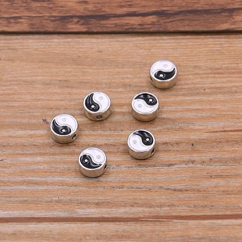 DIY Alloy Jewelry Accessories: White KKC Oil Drop Tai Chi Bagua Black & White Pendant Beads