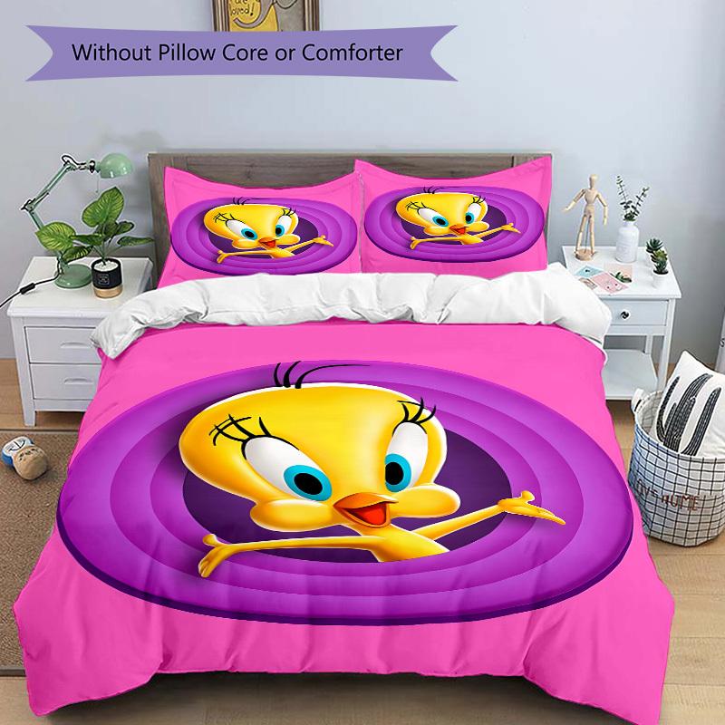 3pcs bedding set Tweety Looney Tunes Includes 1 Comforter + 2 Pillowcases, Without Pillow Inserts, Soft Comfortable,a0909165