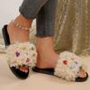 Fashion Fashion Rhinestone Cotton Slippers Women Light Flat Heel Slippers Woman Autumn Winter Indoor Anti Slip Plush Slides Female