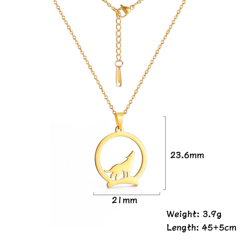 My Shape Punk Wolf Stainless Steel Necklace for Women Men Hollow Animal Wolf On The Hill Pendant Chain Choker Fashion Jewelry