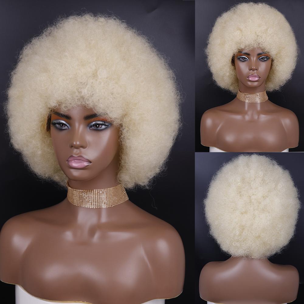 MISSQUEEN Syntetisk afro kinky krøllet fluffy parykk for kvinner Myke korthårsparykker med smell for festdans Cosplay parykker