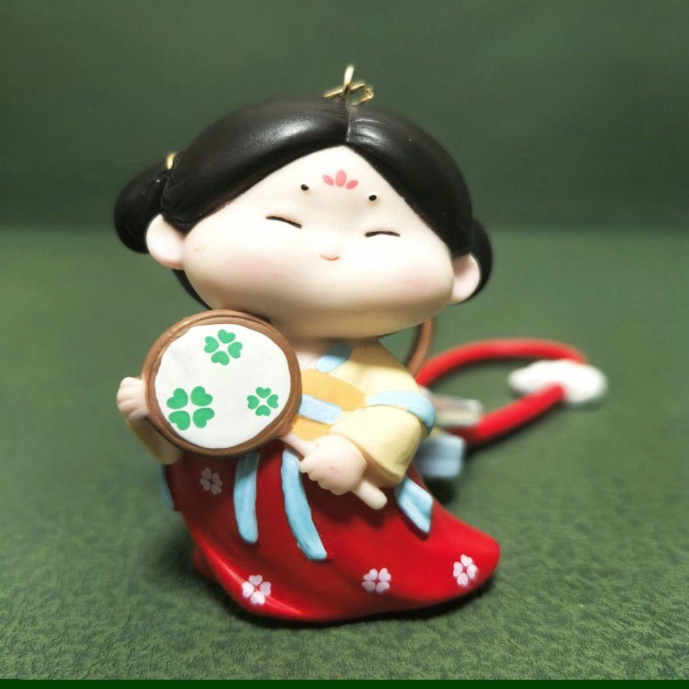 Flower Chinese Style Keychain Resin Car Key Ring Portable Tang Dynasty Doll Pendant  Key Decor