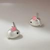 Pink Little White Rabbit Stud Earrings for Girls Small Fresh and Cute Girl Heart Mori Student Super Cute Little White Rabbit Earrings