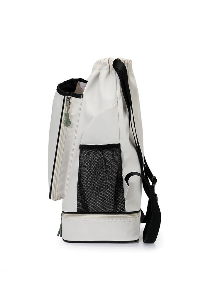 Dual-Use Sports Backpack: Wet/Dry Separation for Badminton & Tennis, Drawstring Closure, Shoe Compartment, Printed Logo