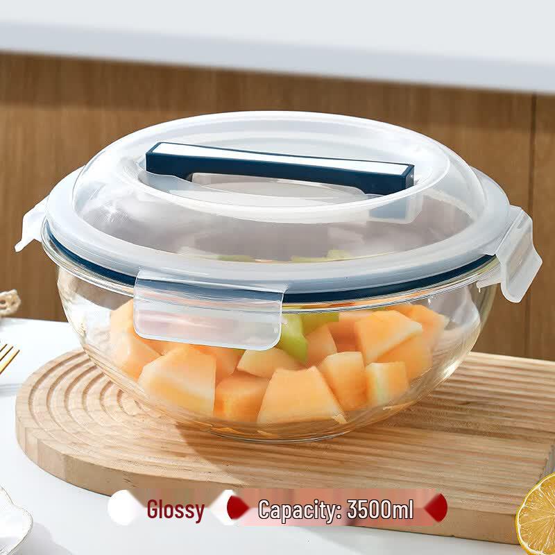 ZISIZ High Borosilicate Glass Noodle and Salad Bowl with Handle Lid